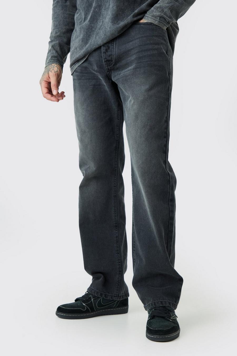 Charcoal Tall Jeans i rigid denim med ledig passform image number 1