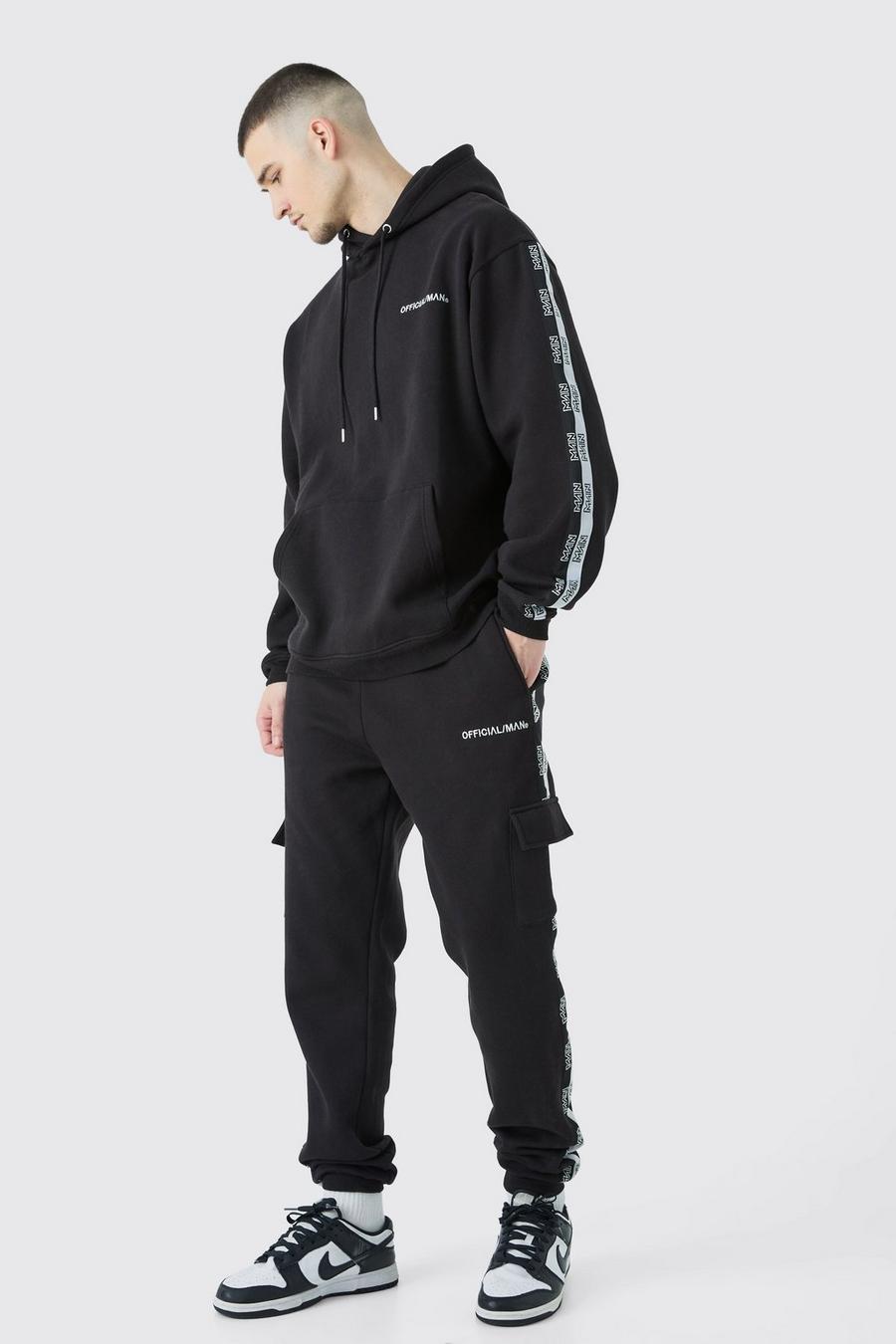 Black Tall Official Man Tape Cargo Hooded Tracksuit image number 1
