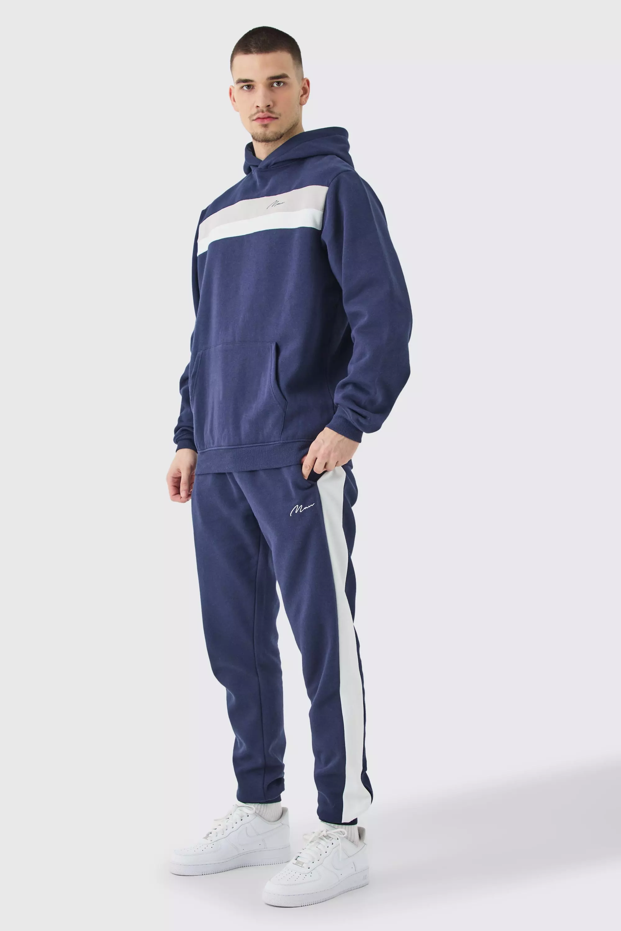 Navy Tall Man Signature Colour Block Hooded Tracksuit alternative image