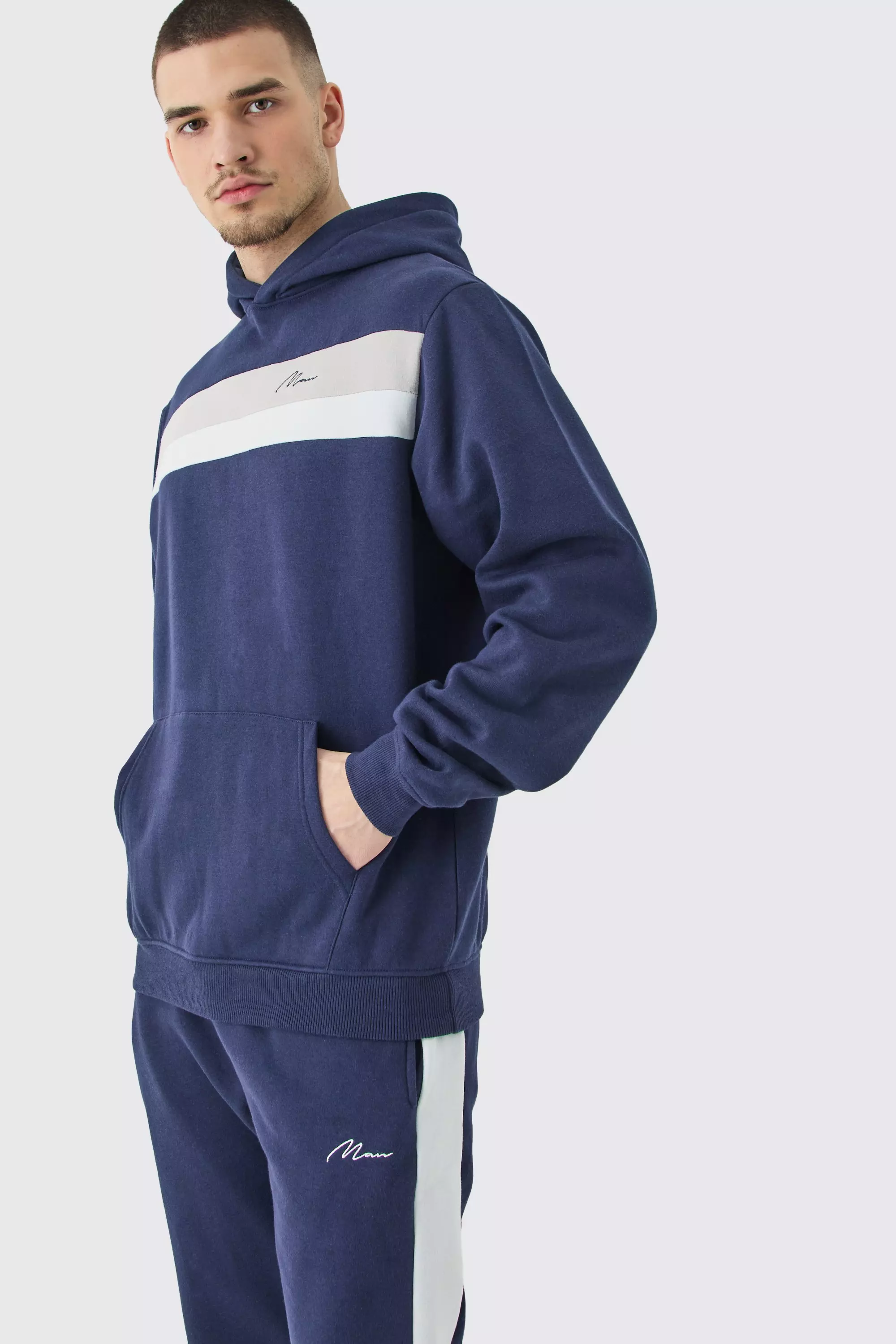 Navy Tall Man Signature Colour Block Hooded Tracksuit alternative image