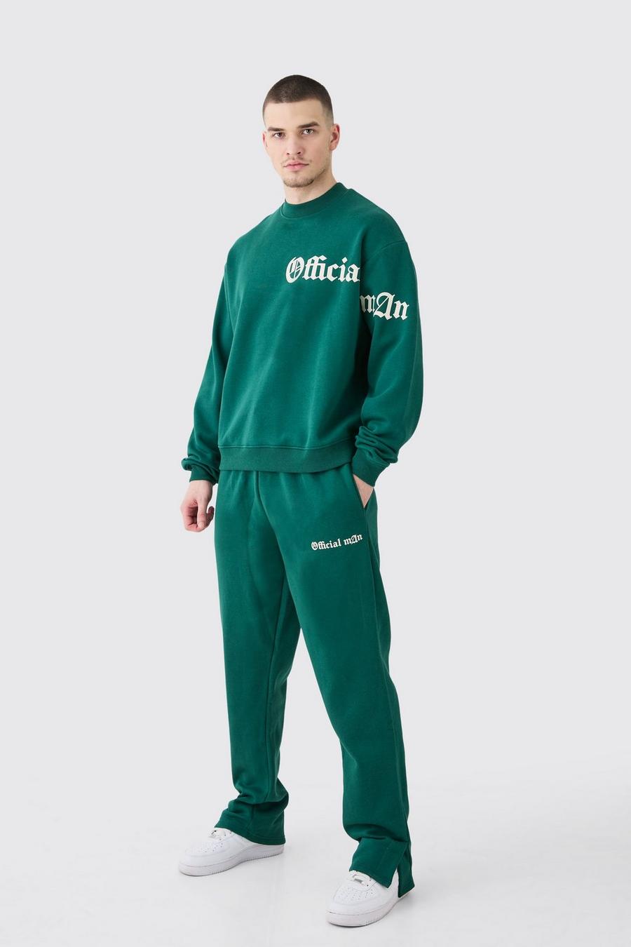 Tall kastiger Oversize Sweatshirt-Trainingsanzug mit Slogan, Forest image number 1
