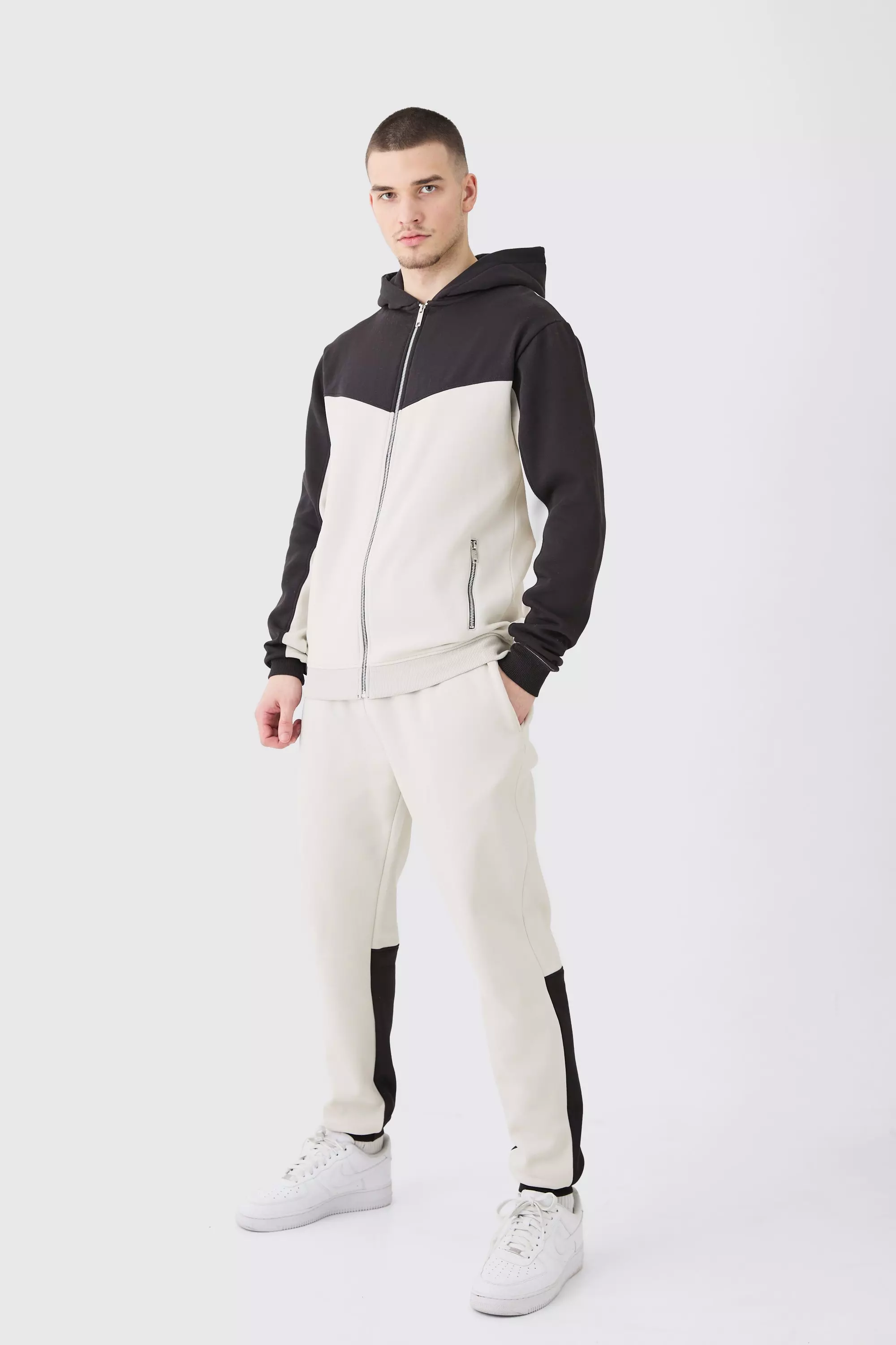 Grey Tall Slim Fit Colour Block Tracksuit alternative image