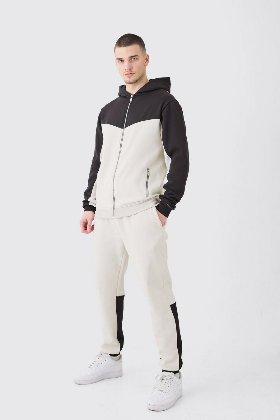 Grey Tall Slim Fit Colour Block Tracksuit image number 1