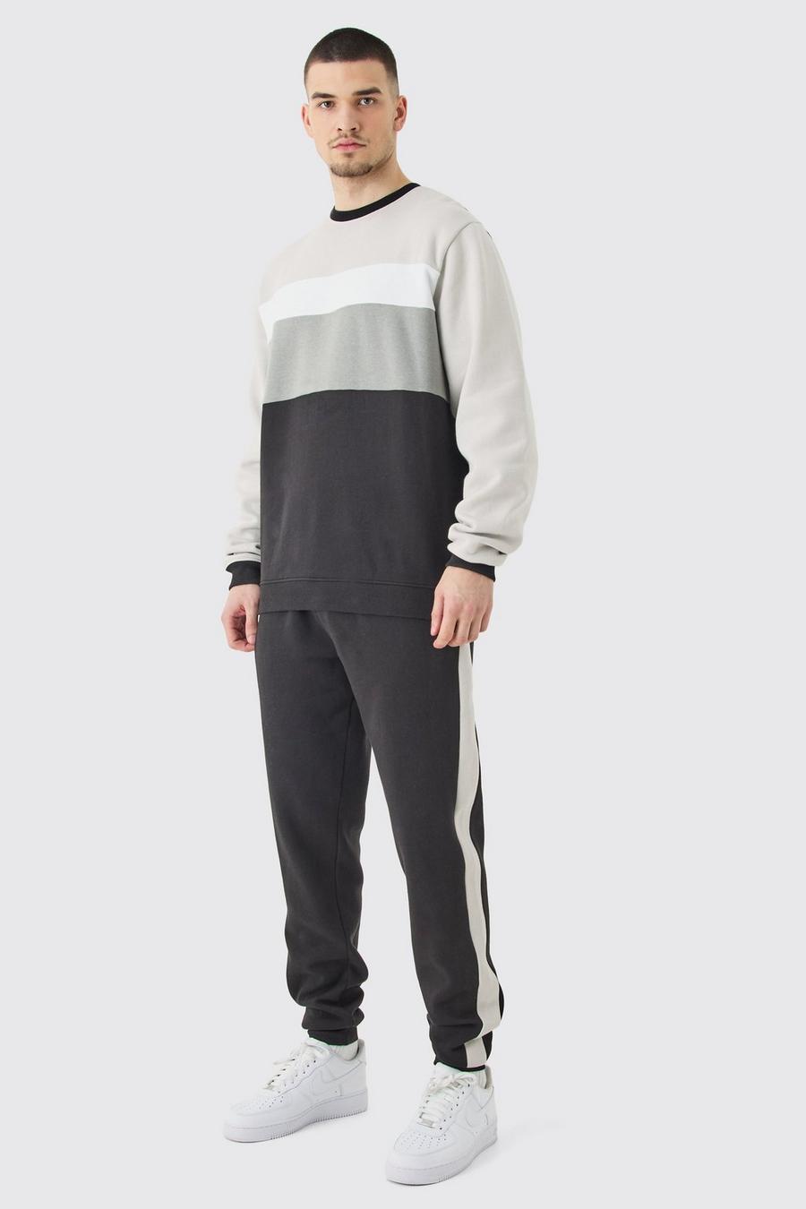 Grey Tall Core Colour Block Sweater Tracksuit image number 1