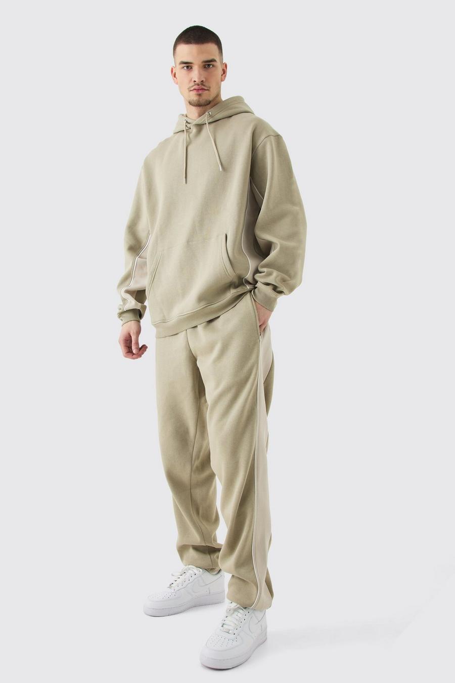 Taupe Tall Oversized Colour Block Piped Tracksuit image number 1