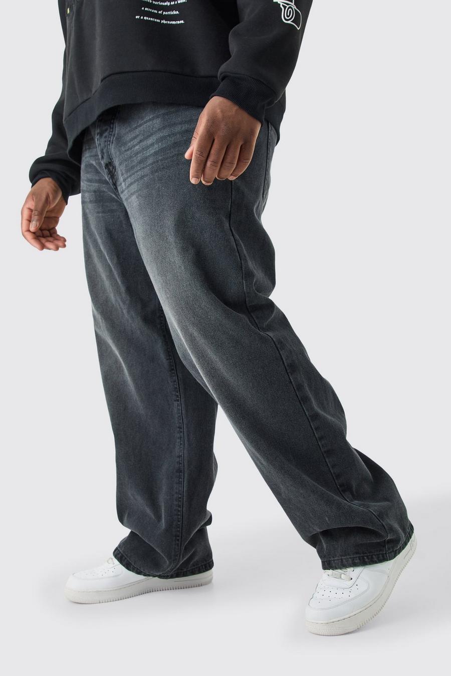 Jeans Plus Size rilassati in denim rigido, Charcoal