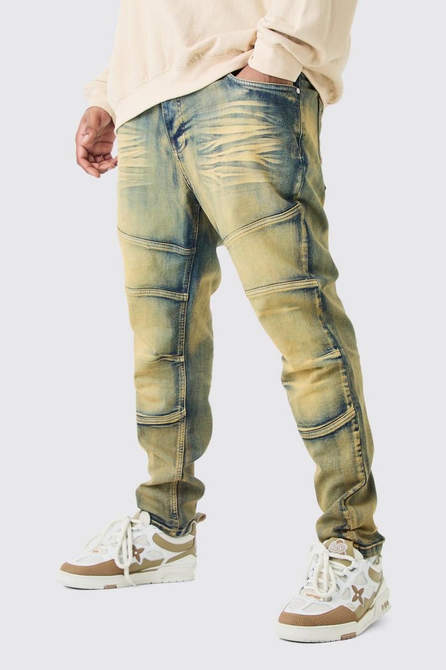 Mid blue Plus Skinny jeans med stretch och paneler image number 1