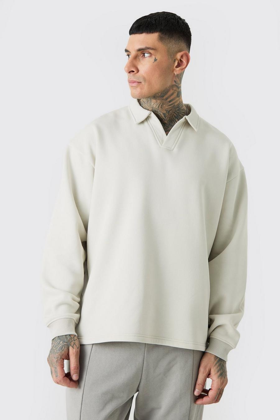 Light grey Plus Oversized Revere Neck Rugby Polo