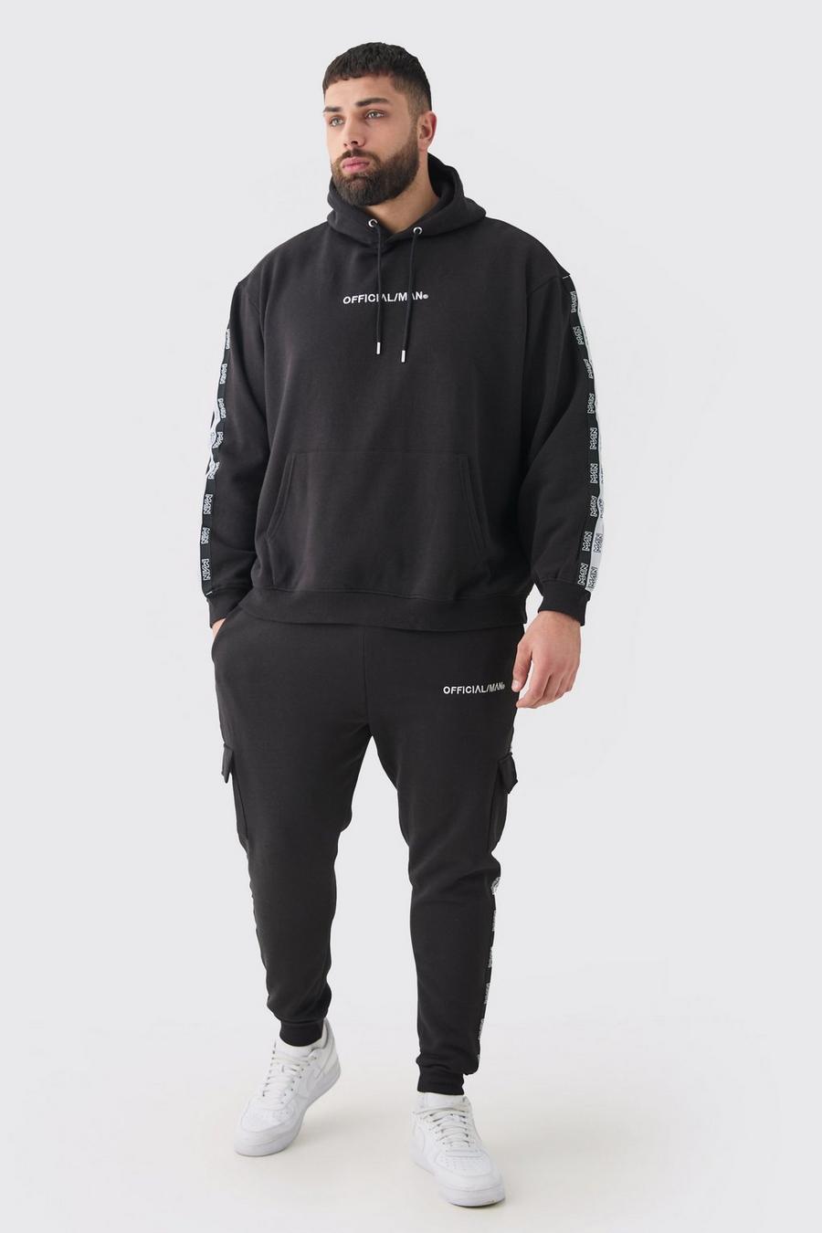 Black Plus Official Man Tape Cargo Hooded Tracksuit image number 1