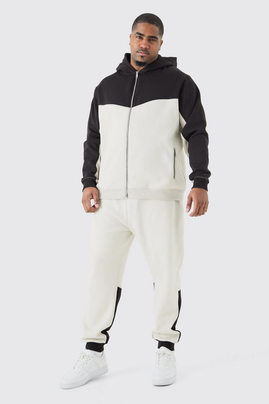 Grey Plus Slim Fit Color Block Tracksuit