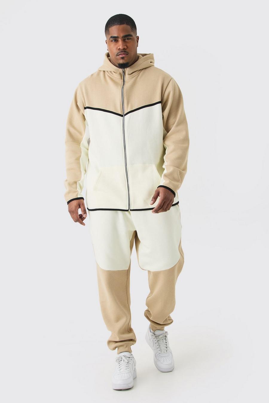 Plus Slim-Fit Colorblock Trainingsanzug, Sand image number 1
