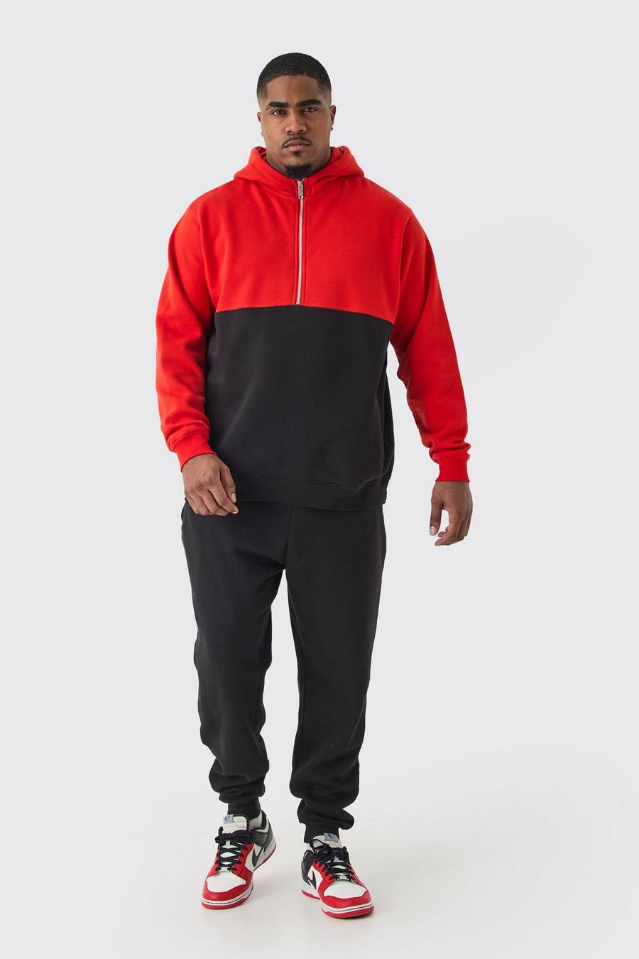 Plus Slim-Fit Colorblock Trainingsanzug mit Reißverschluss, Red image number 1