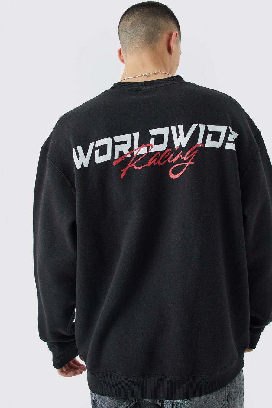 Black Oversized Worldwide Graphic Extended Neck Sweatshirt image number 1
