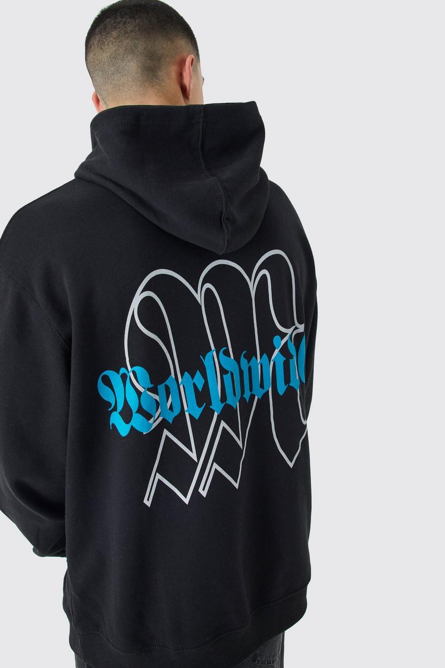Black Oversized Worldwide Graphic Hoodie polo image number 1
