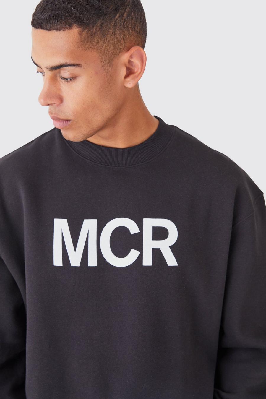 Black McR Oversize sweatshirt med hög halsmudd och slogan image number 1