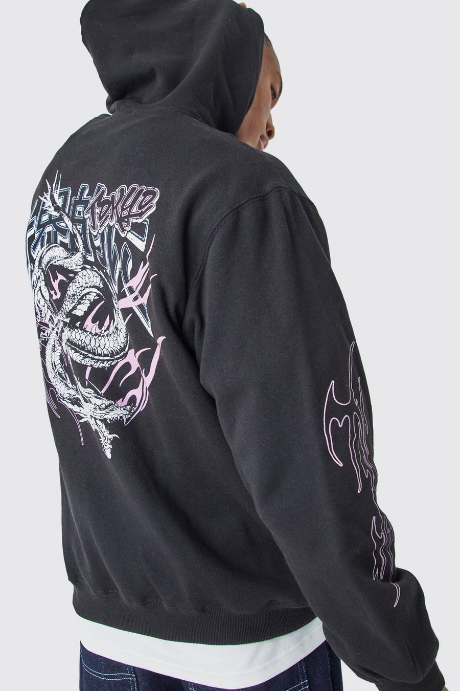 Black Oversize hoodie med drake image number 1