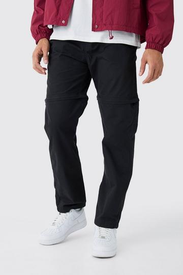 Black Elasticated Waist Straight Zip Off Trouser