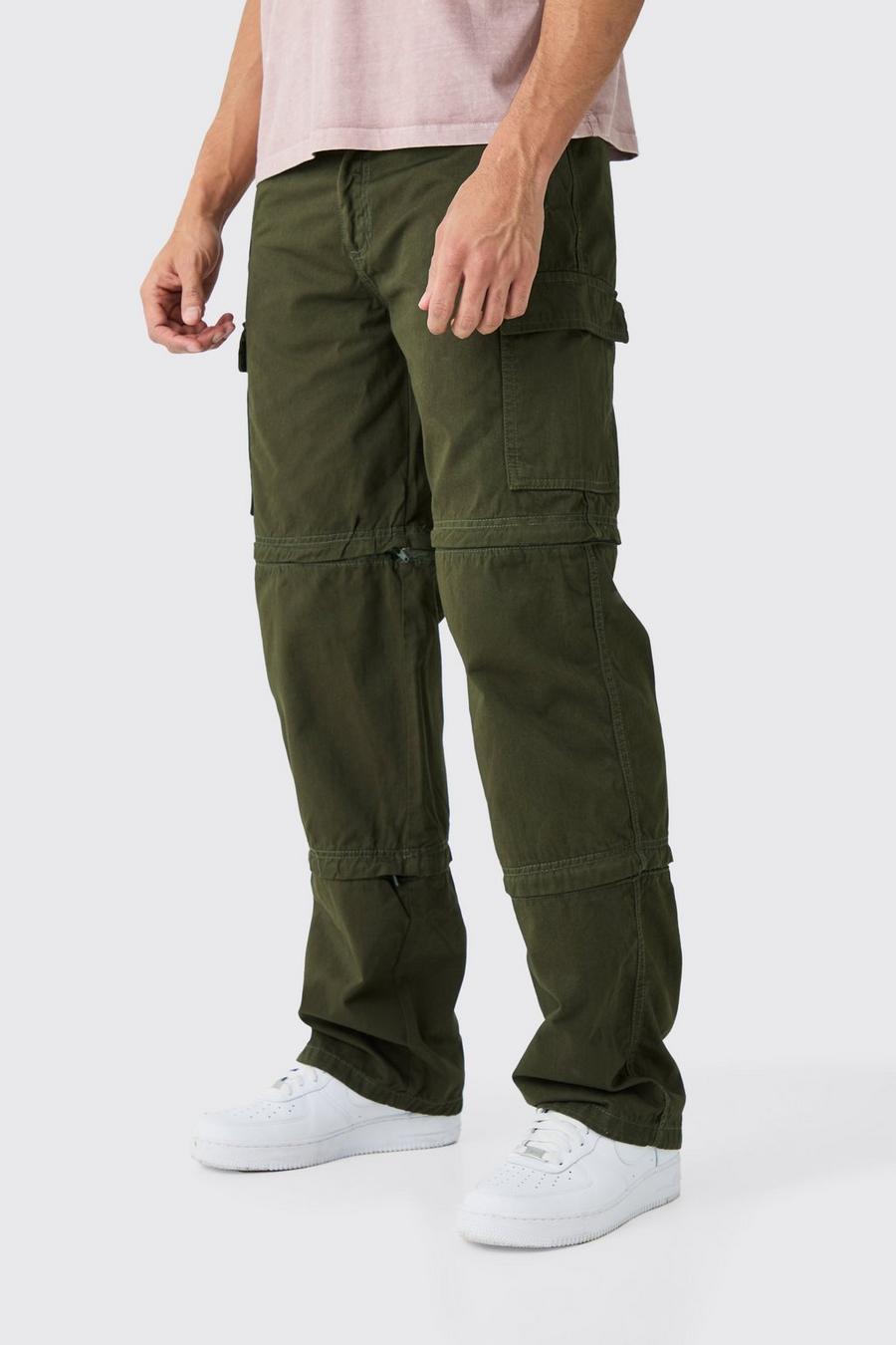 Pantalon baggy zippé à taille fixe, Khaki