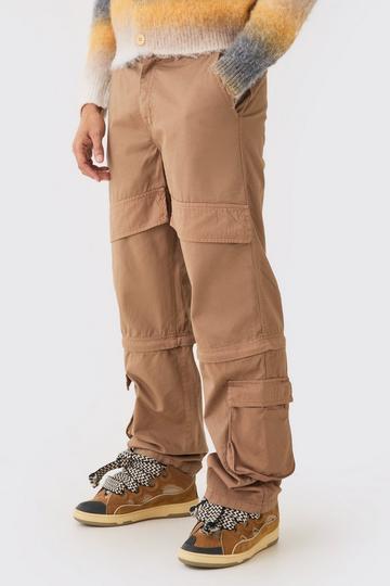 Fixed Waist Zip Off Baggy Trouser tobacco