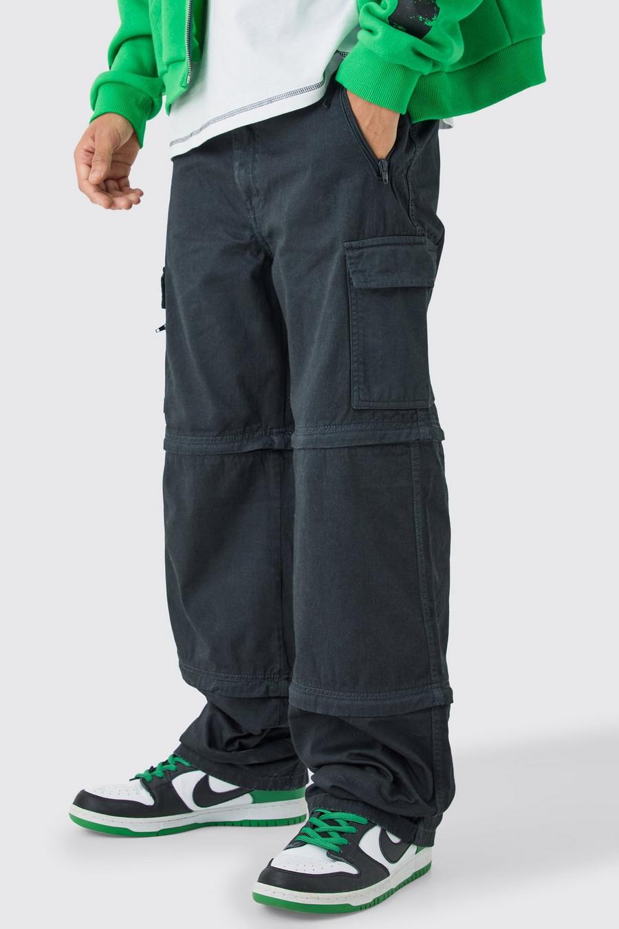 Pantalon baggy zippé à taille fixe, Charcoal