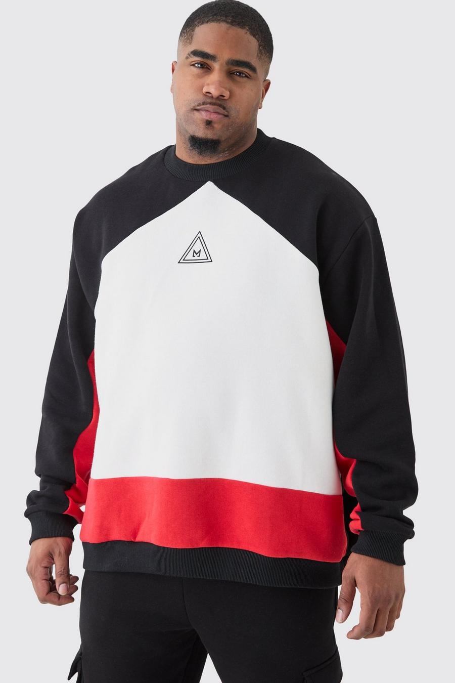 Plus Oversized Colour Block Branded Sweatshirt In White image number 1