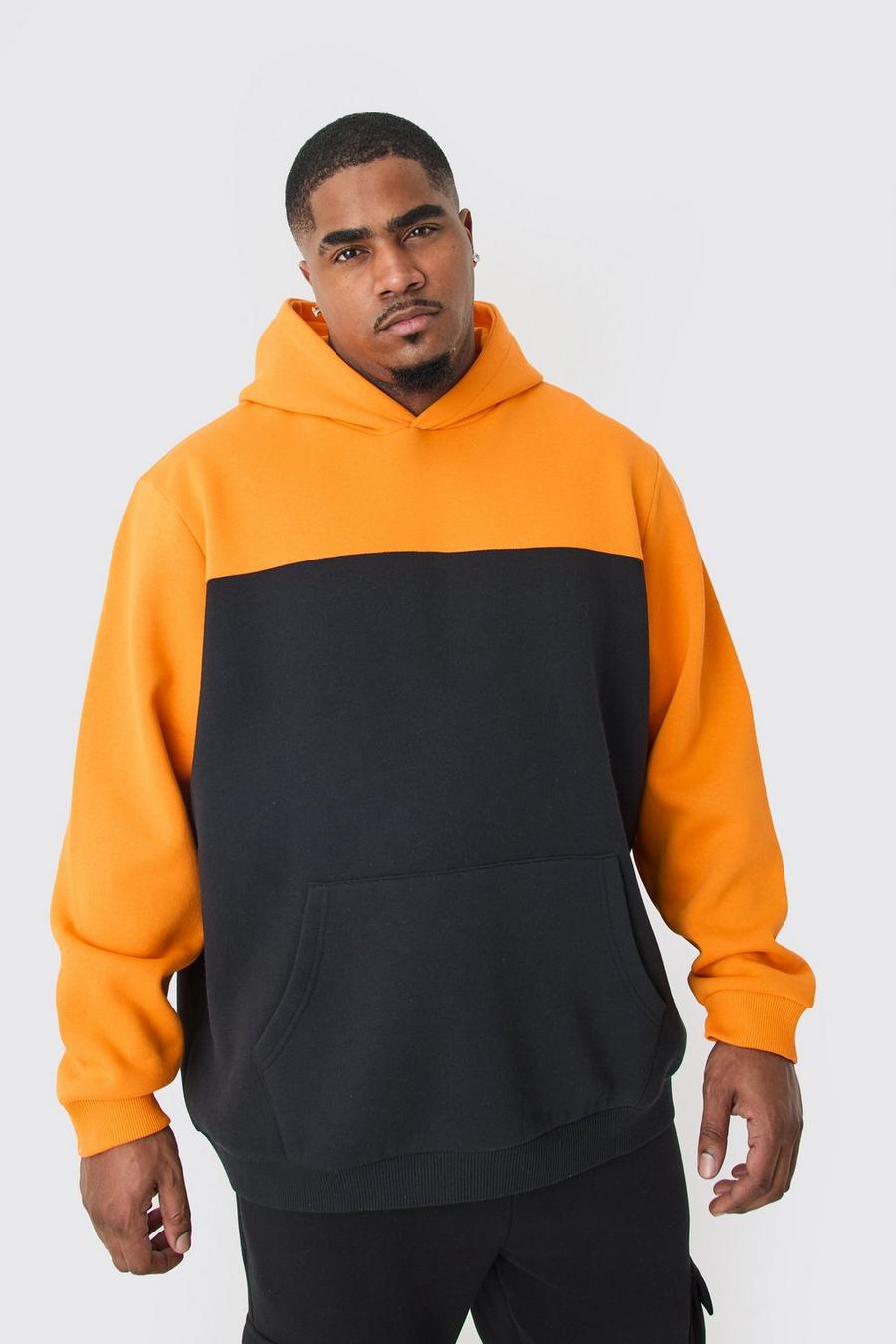 Plus Colour Block Hoodie Sweater In Orange image number 1