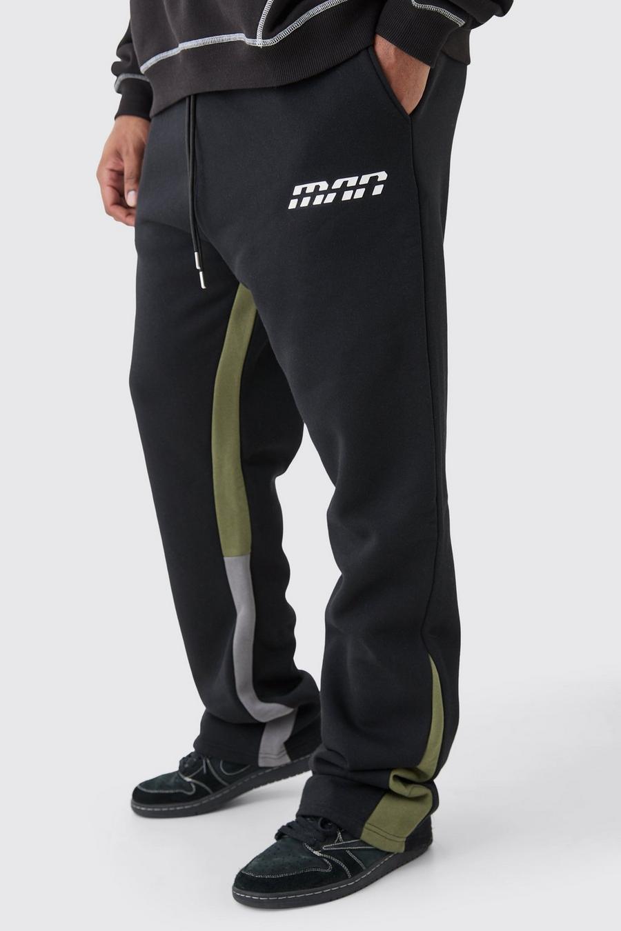 Pantalón deportivo Plus ajustado de campana con colores en bloque y refuerzos en negro, Black image number 1