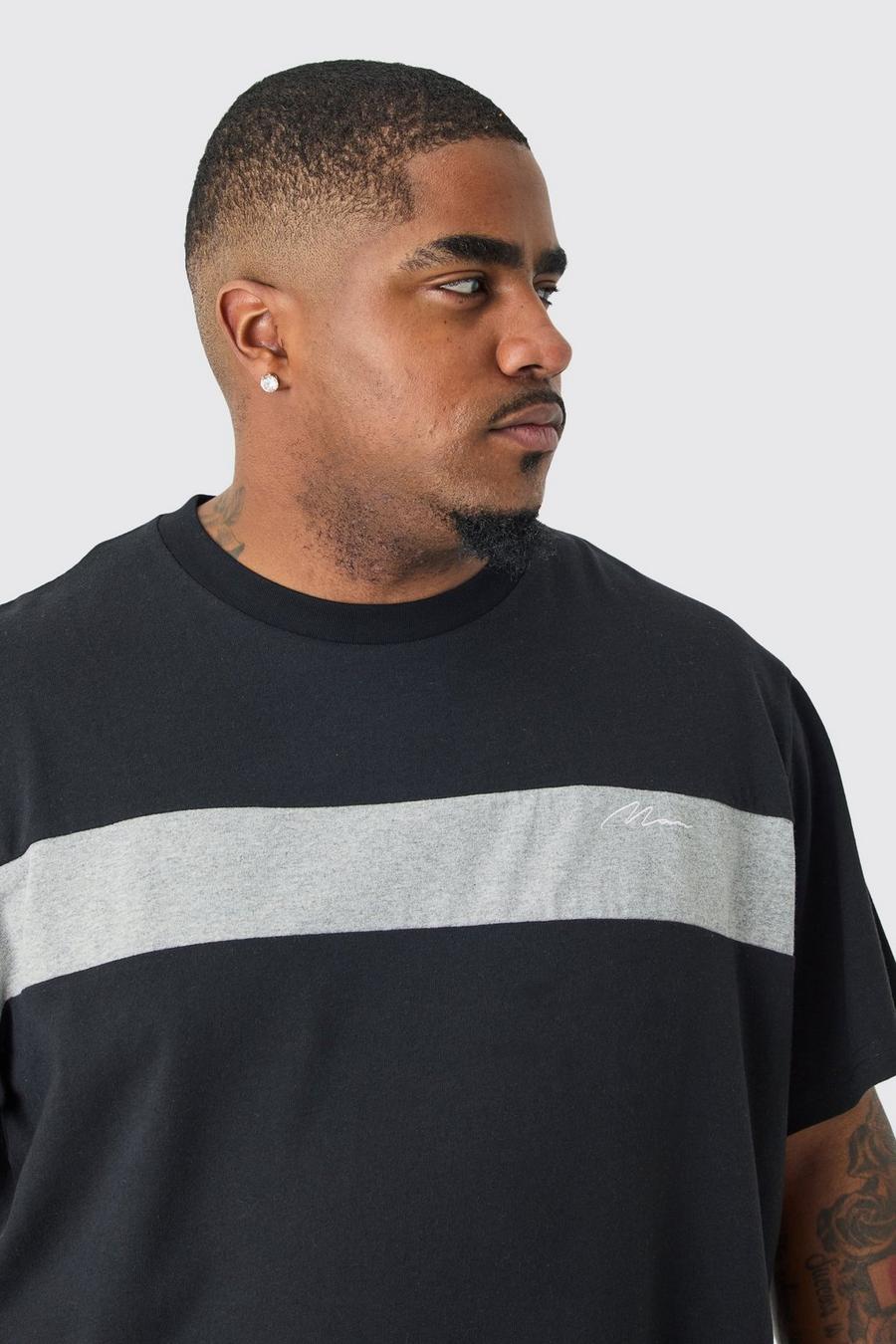 Black Plus Zwart Regular Fit Color Block Man T-Shirt Met Tekst image number 1