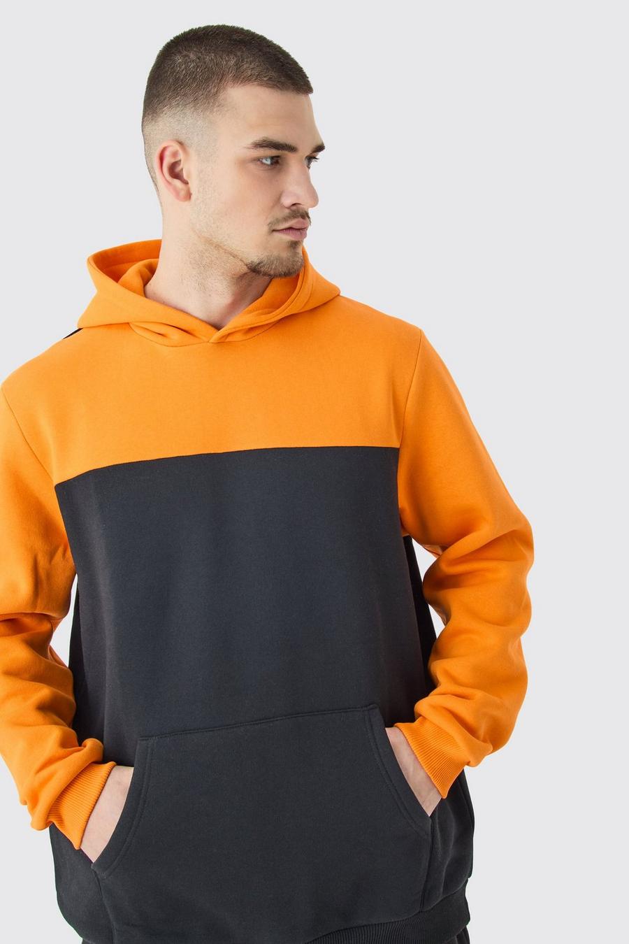 Tall Colour Block Hoodie In Orange image number 1
