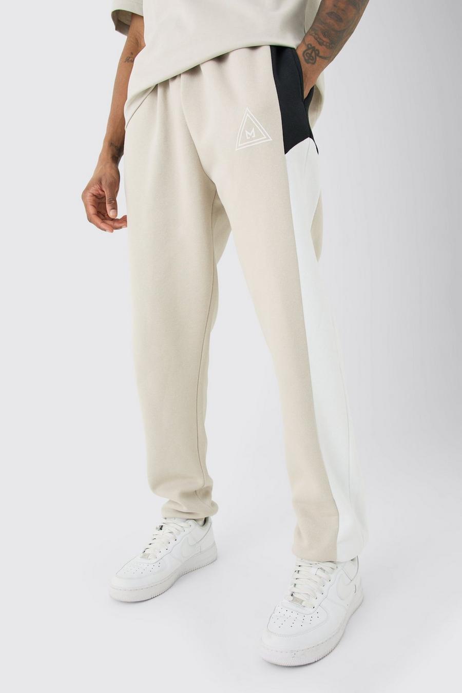 Tall Colour Block Branded Joggers In Stone image number 1