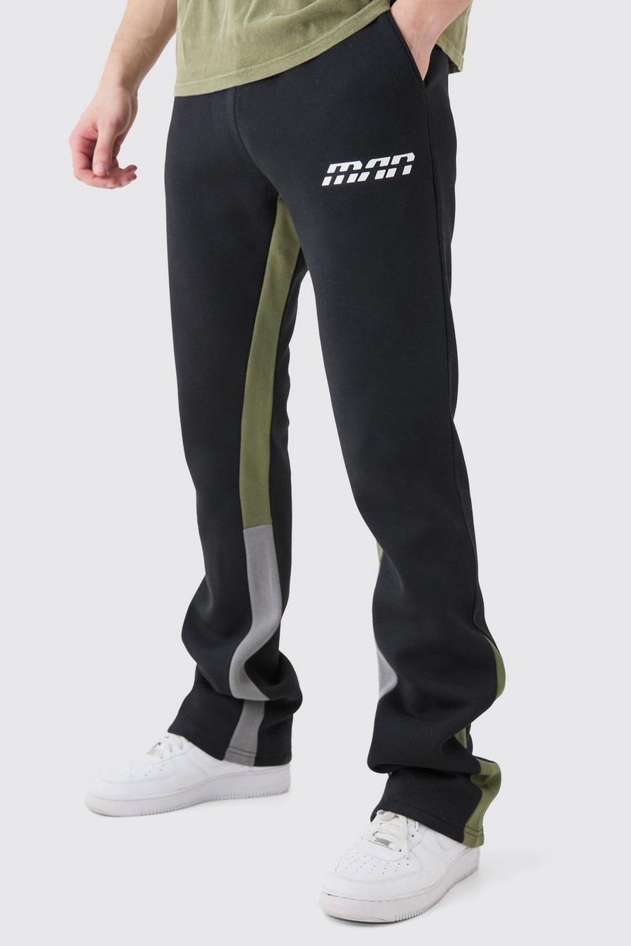 Pantaloni tuta a zampa Tall Slim Fit a blocchi di colore neri con inserti, Black image number 1