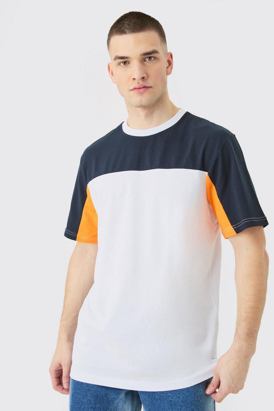Tall Regular Fit Colour Block Panelled T-shirt In Navy image number 1