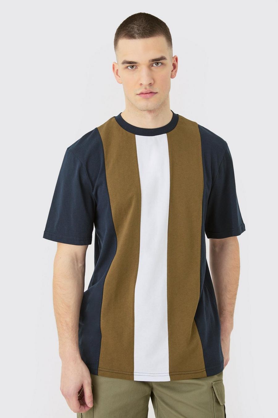 Tall Vertical Colour Block T-shirt In Navy image number 1