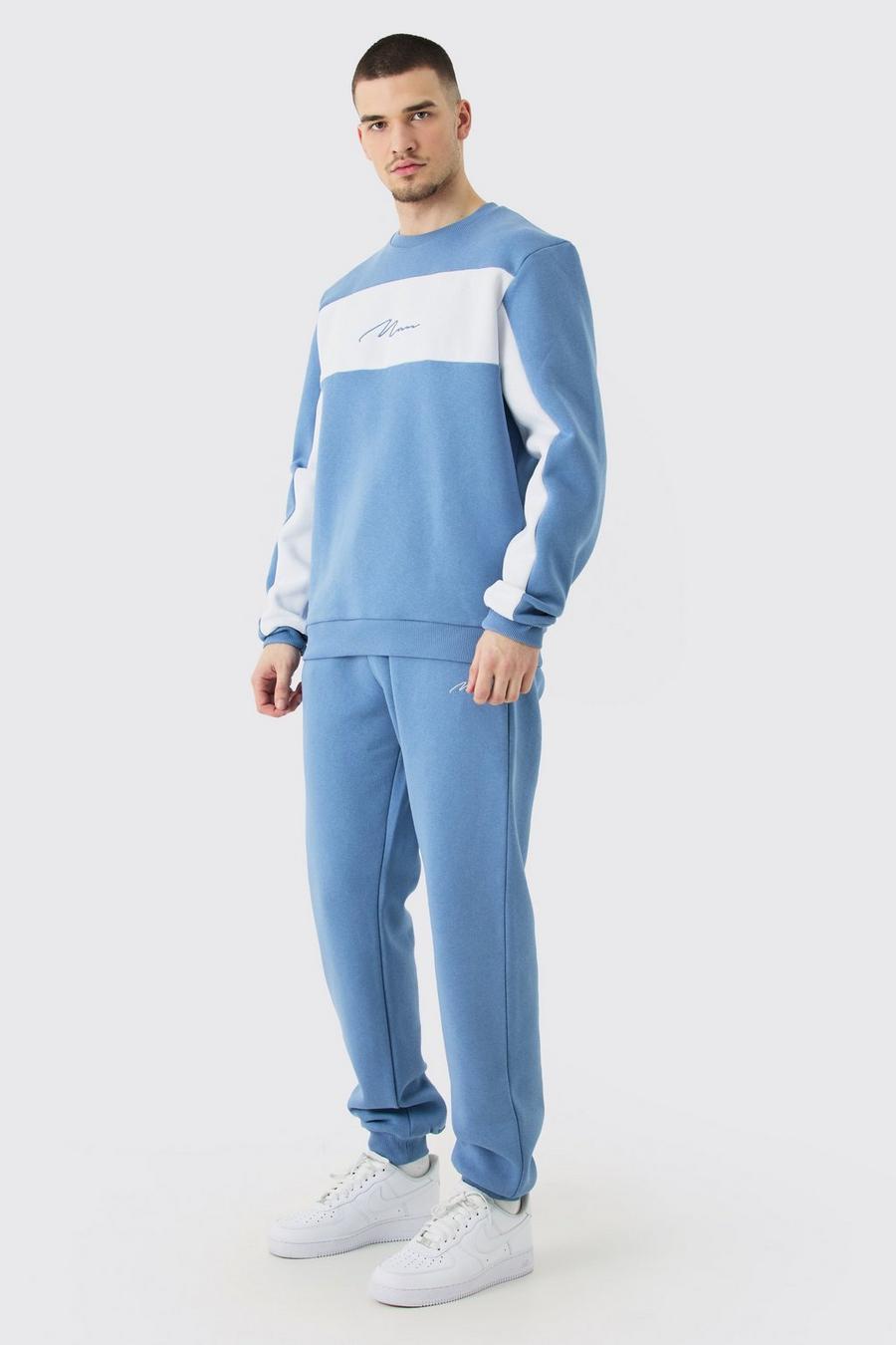 Tall Colour Block Man Sweatshirt Tracksuit In Blue image number 1