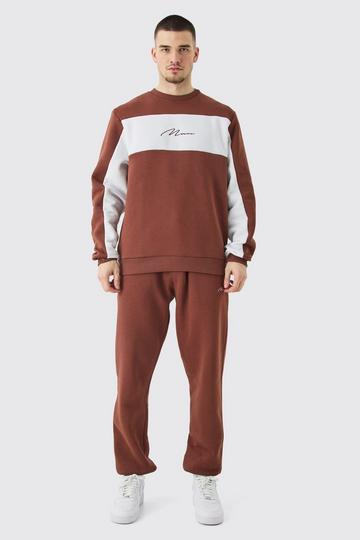 Tall Color Block Man Sweatshirt Tracksuit In Chocolate chocolate