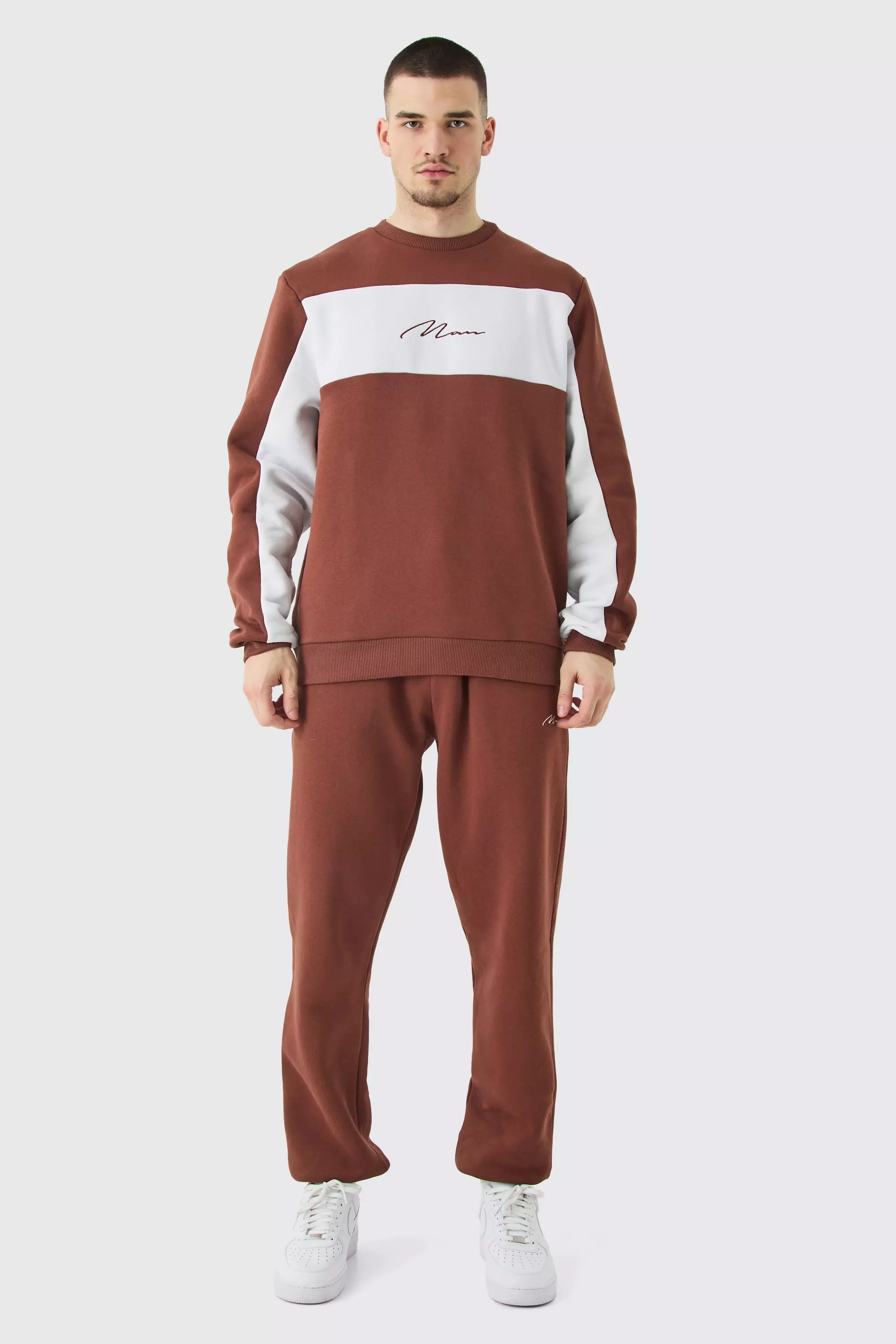 Tall Colour Block Man Sweatshirt Tracksuit In Chocolate alternative image
