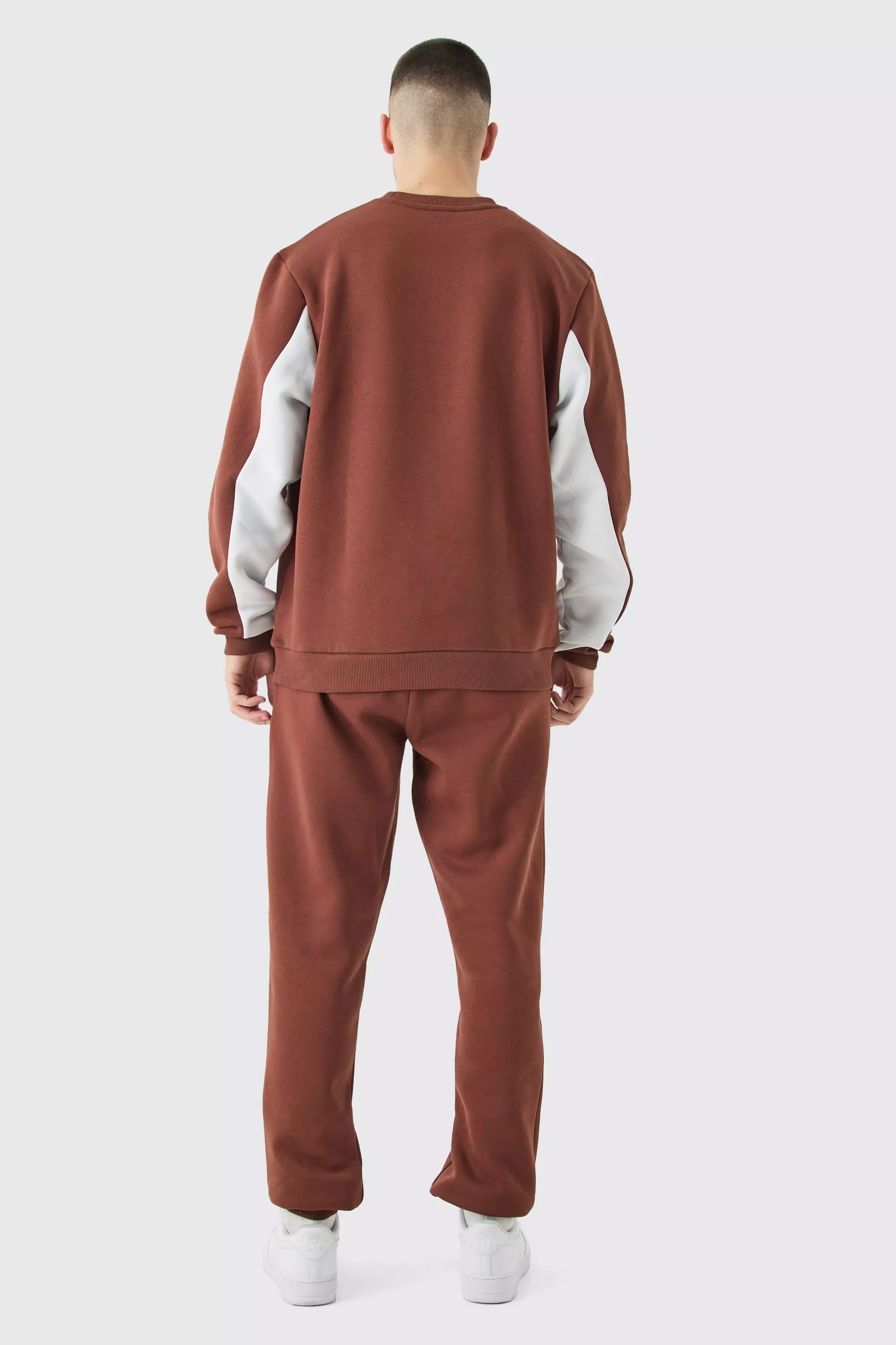 Tall Colour Block Man Sweatshirt Tracksuit In Chocolate alternative image