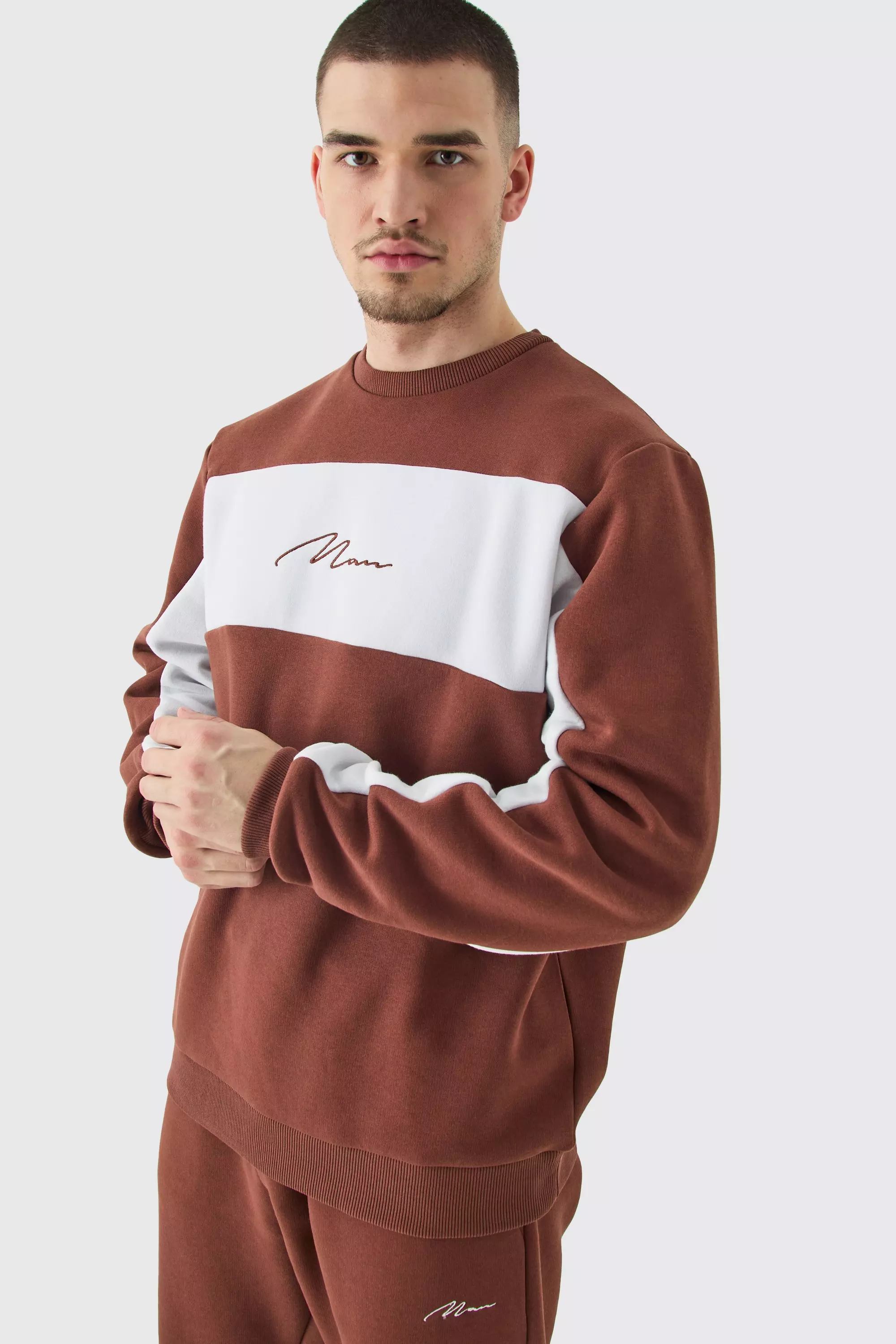 Tall Colour Block Man Sweatshirt Tracksuit In Chocolate alternative image