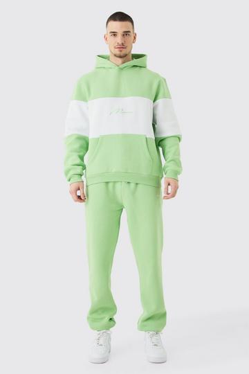 Tall Colour Block Man Hooded Tracksuit In Sage sage
