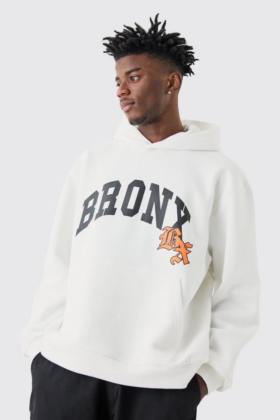 Sudadera oversize universitaria con capucha y estampado de Bronx, White image number 1