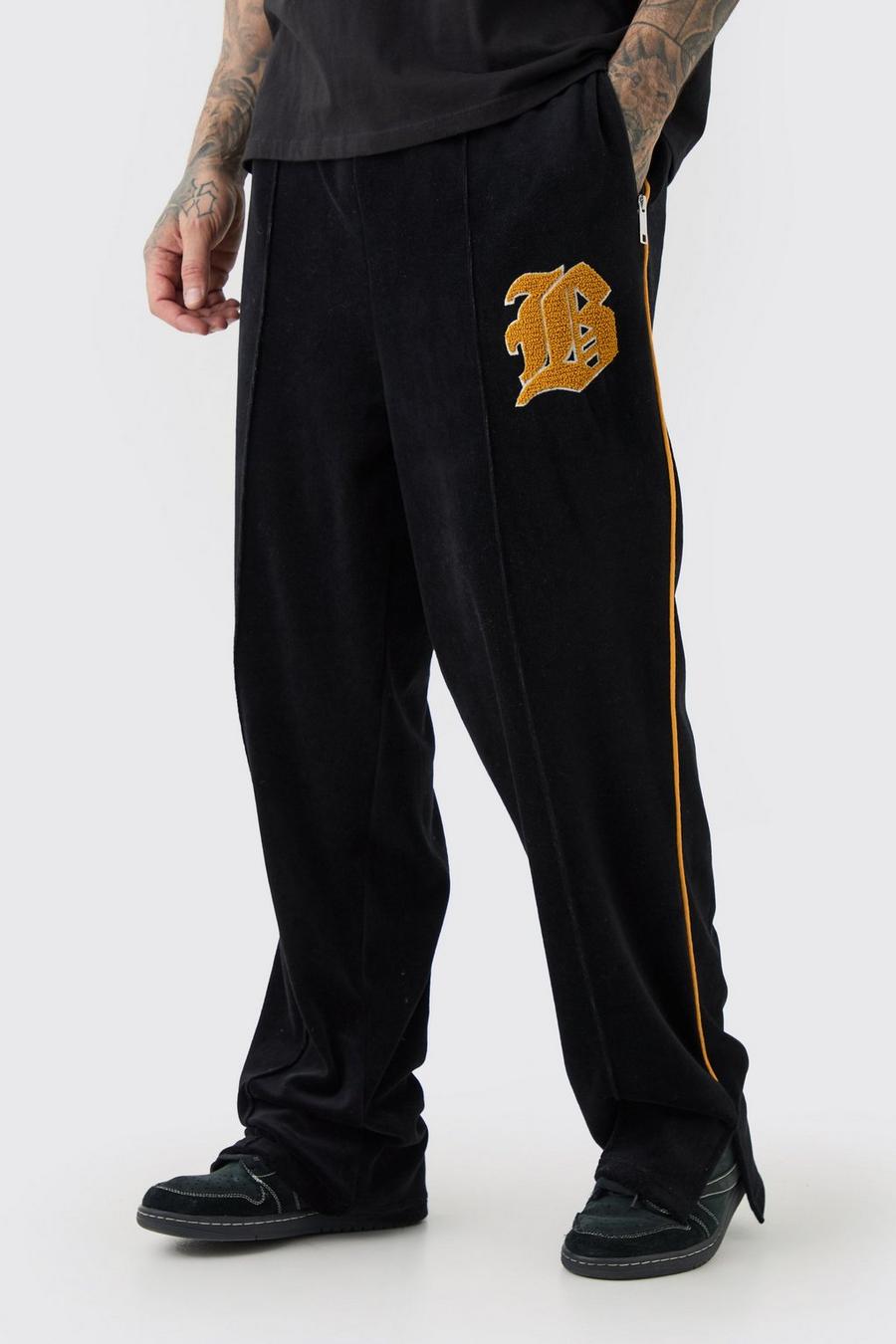 Black Tall Wide Fit Varsity Velour Joggers image number 1