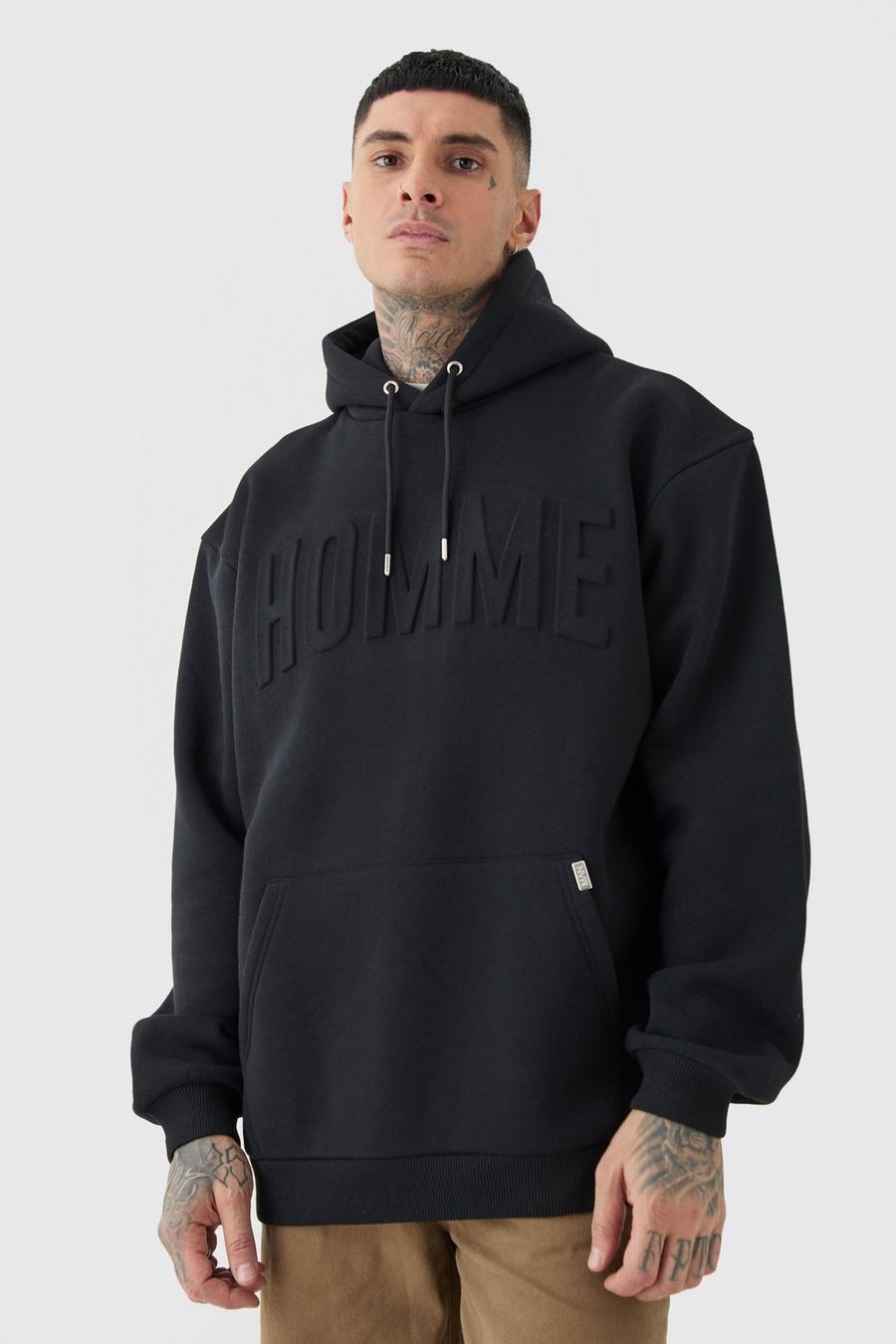 Black Tall Homme Oversize hoodie med tryck image number 1