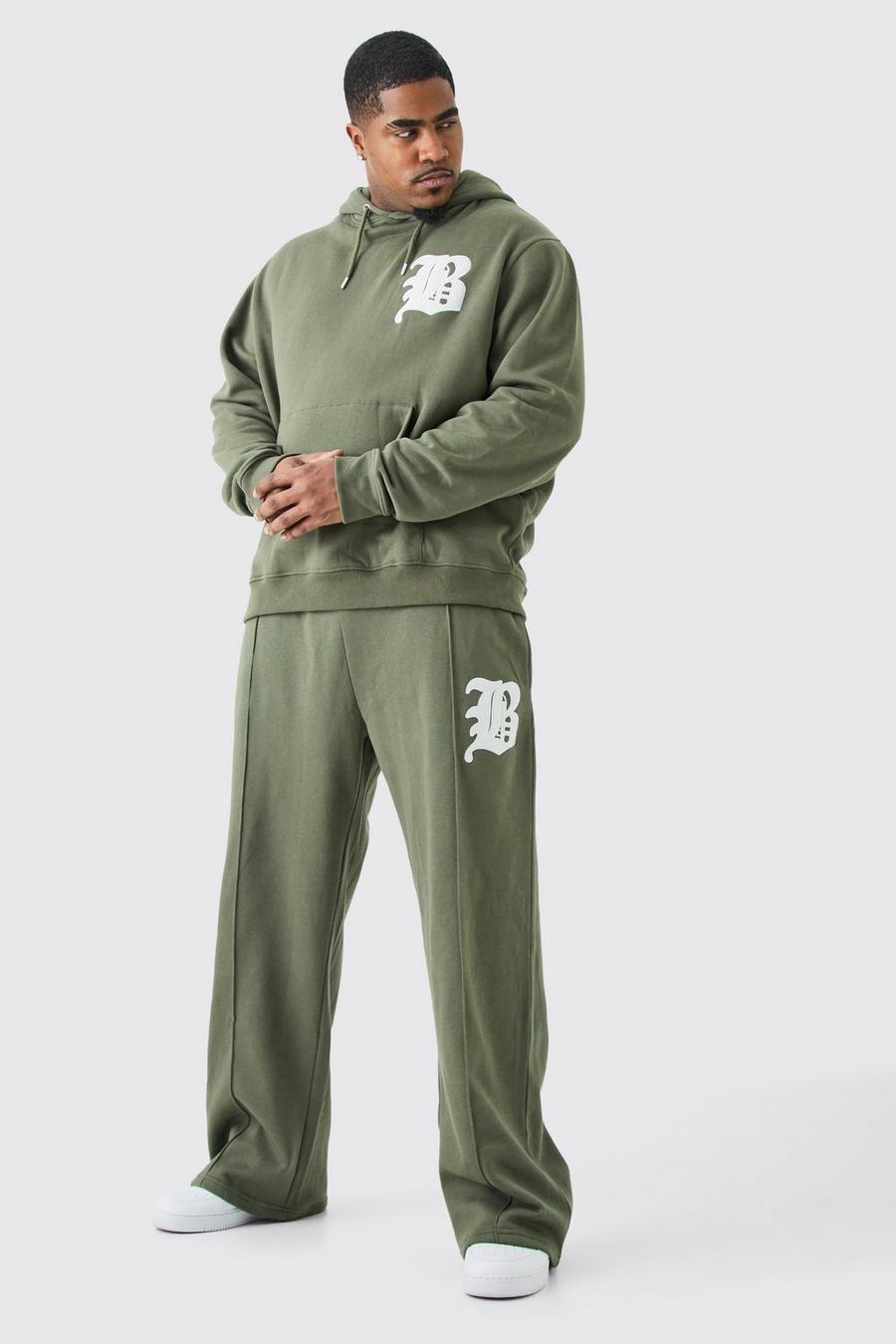 Olive Plus B Badge Stacked Gusset Hooded Tracksuit image number 1