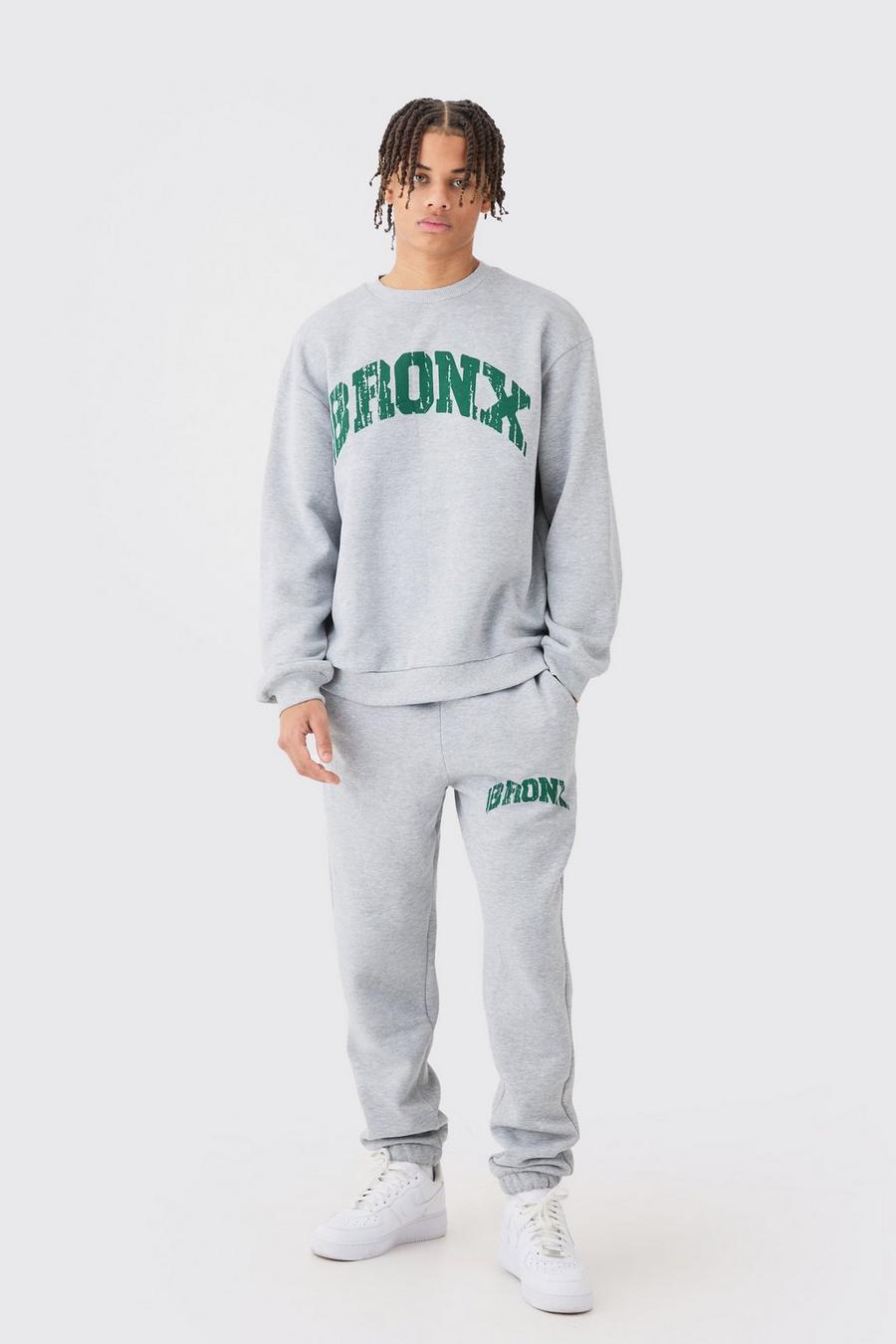 Oversize Sweatshirt-Trainingsanzug mit Bronx-Print, Grey marl image number 1
