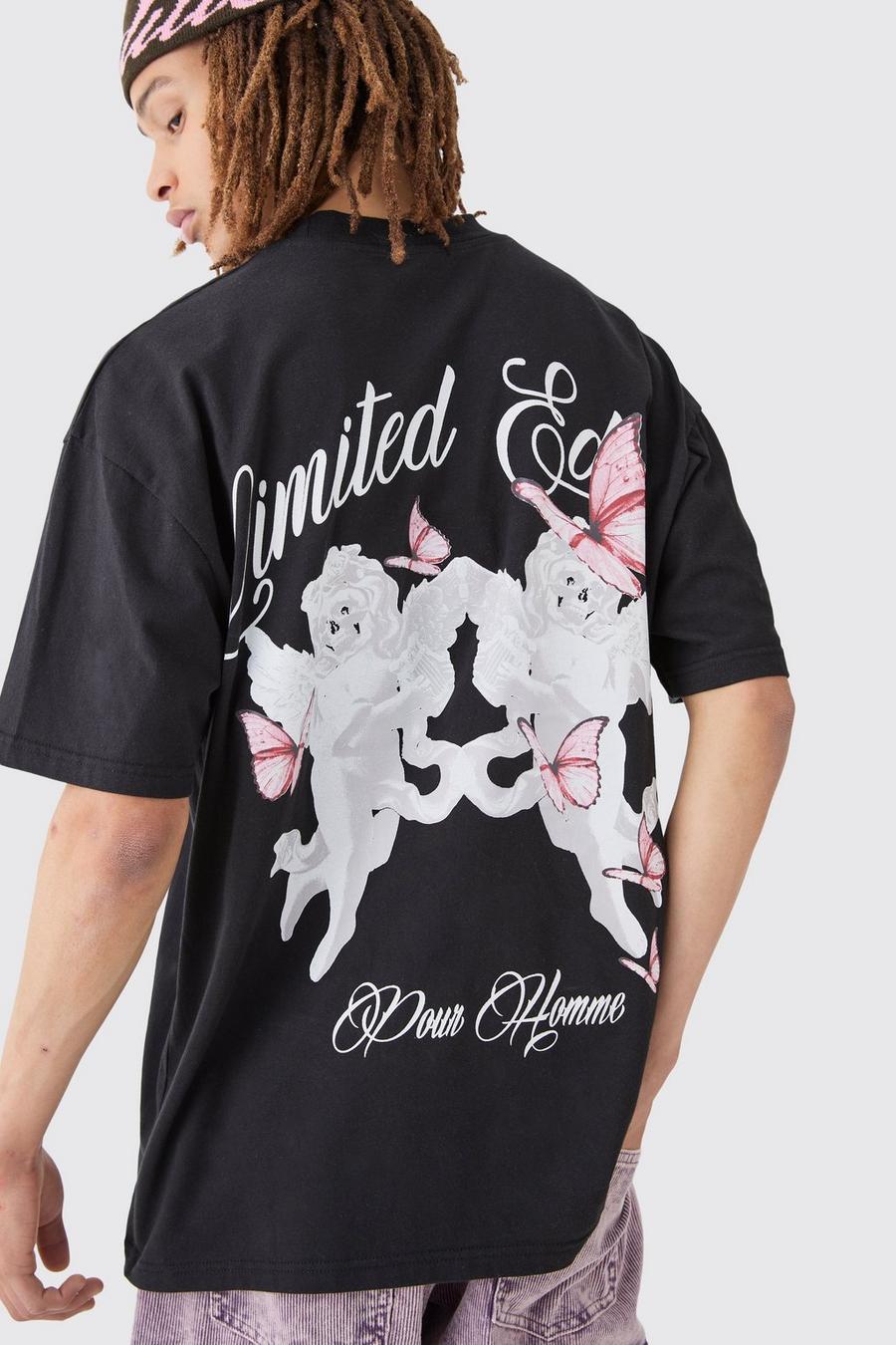 Camiseta oversize Limited Edition con estampado de cupido, Black