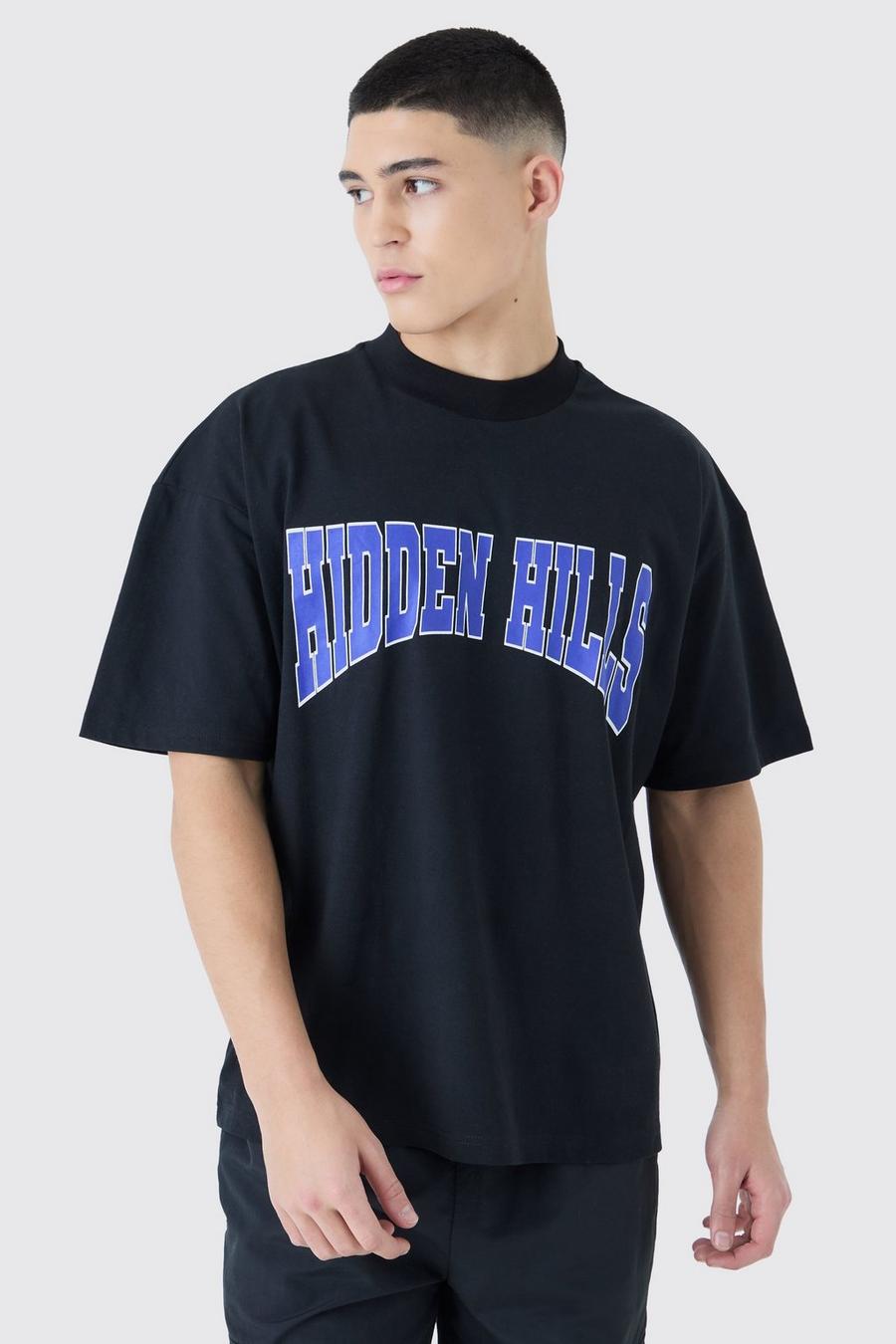 Black Oversized Extended Neck Hidden Hills T-shirt image number 1