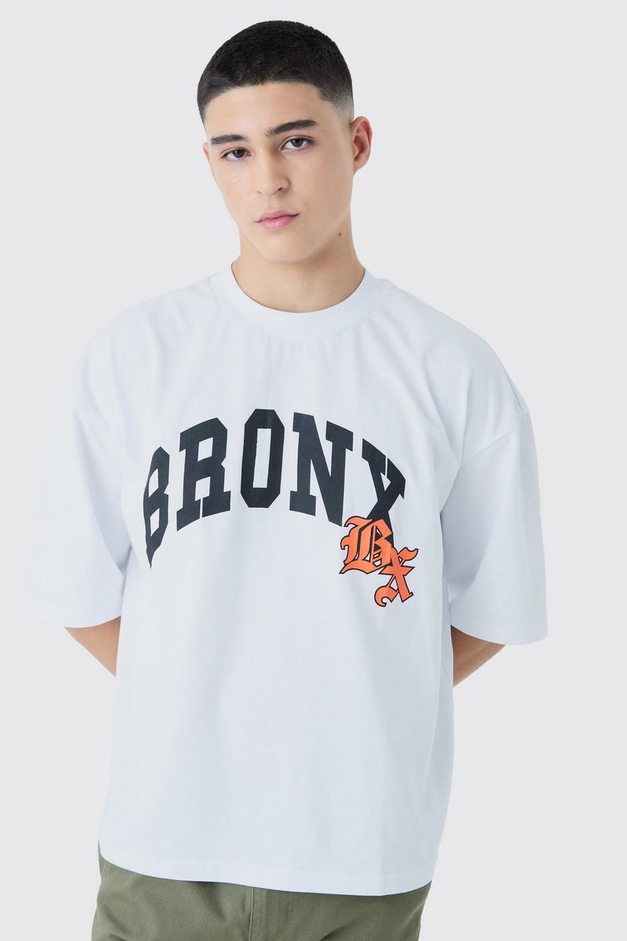 Camiseta oversize recta con cuello extendido y estampado de Bronx, White