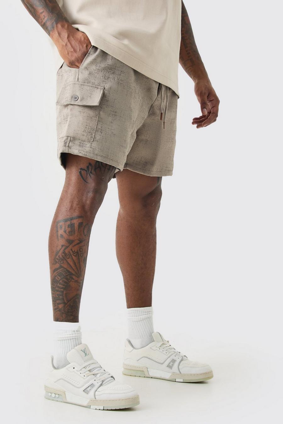 Stone Plus Steenkleurige Cargo Shorts Met Elastische Taille En Textuur image number 1