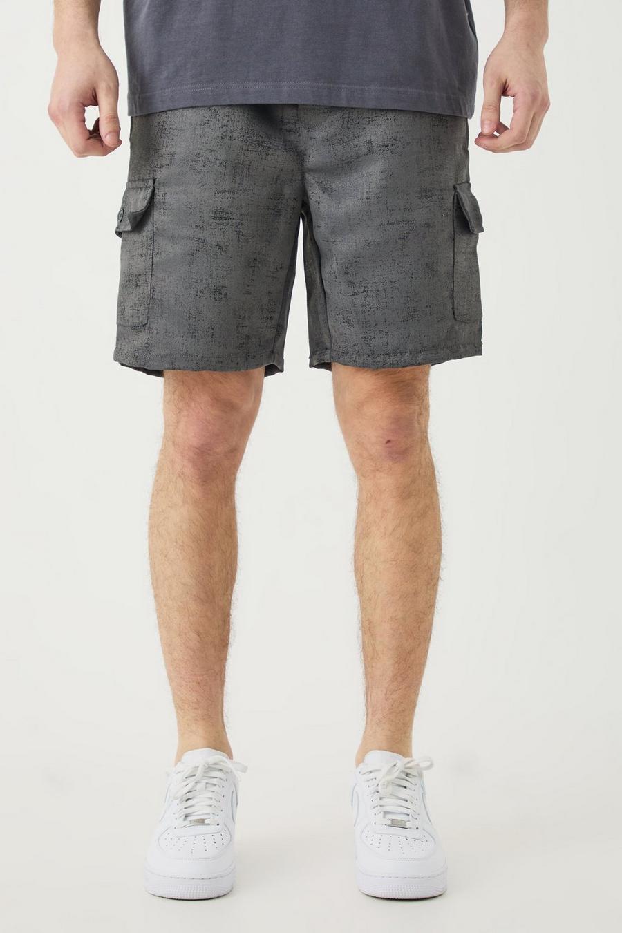 Tall Elasticated Waist Textured Cargo Short In Charcoal image number 1