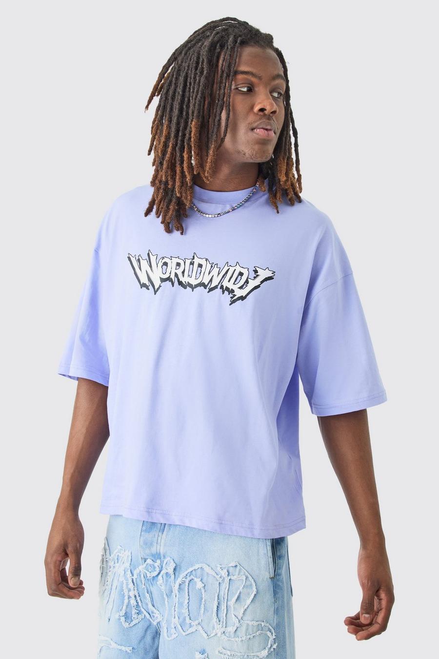 Camiseta oversize recta con estampado gótico, Lilac image number 1